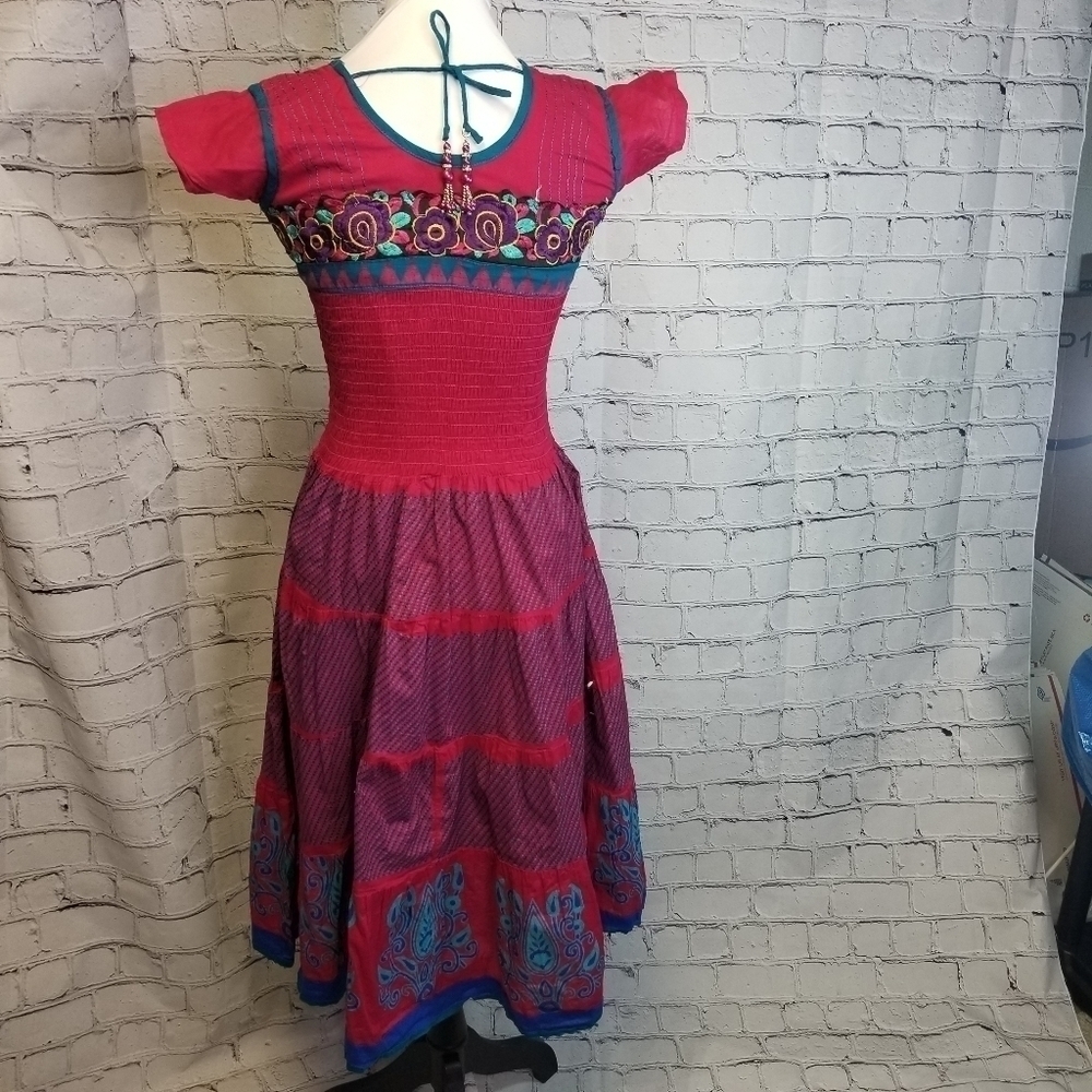 Vtg ethnic indian pakastani kurti kurta embroidered floral boho dress - Picture 5 of 14
